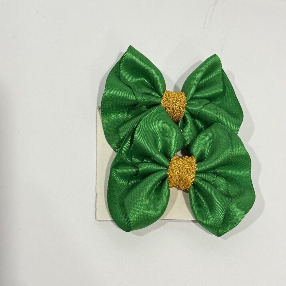 Hair Bow Set 2 Hairpin For Girls Green 2 Inch New - Picture 6 of 10